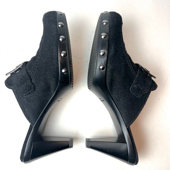 Stuart Weitzman Double Agent Black Suede Studded Mule Clogs Heels Sz 6.5 - Picture 7 of 10